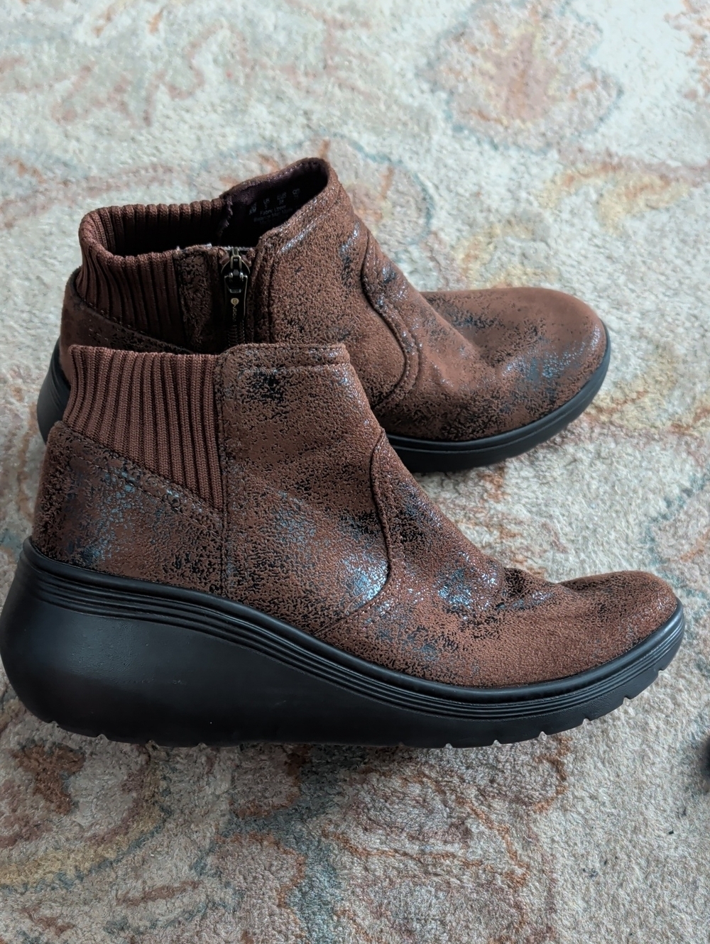 BZees Weekend Women's Brown Wedge Ankle Booties with Side Zip